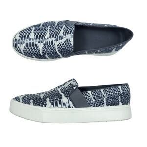 Vince Blair 5 Sneakers 7 Gray White Leather Snakeskin Animal Print Slip Ons